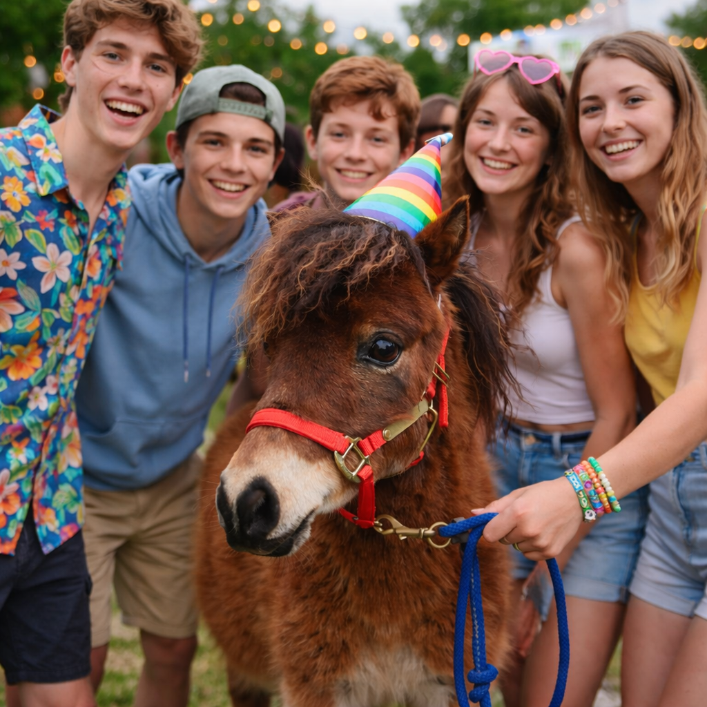 Children and families with a therapy pony at a community festival event in Illinois